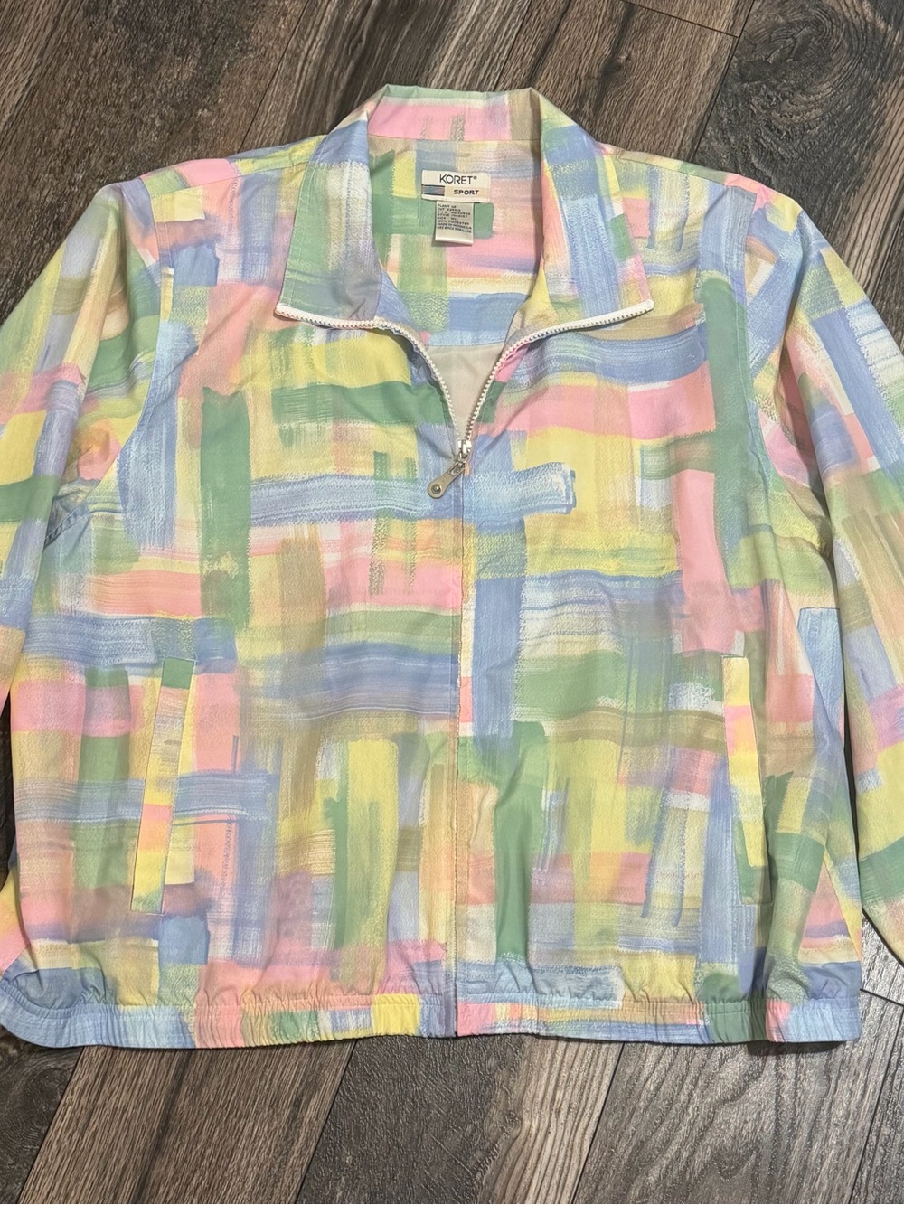 Vintage Koret Sport Pastel Brushstroke Zip Front Jacket Pockets Lightweight XL